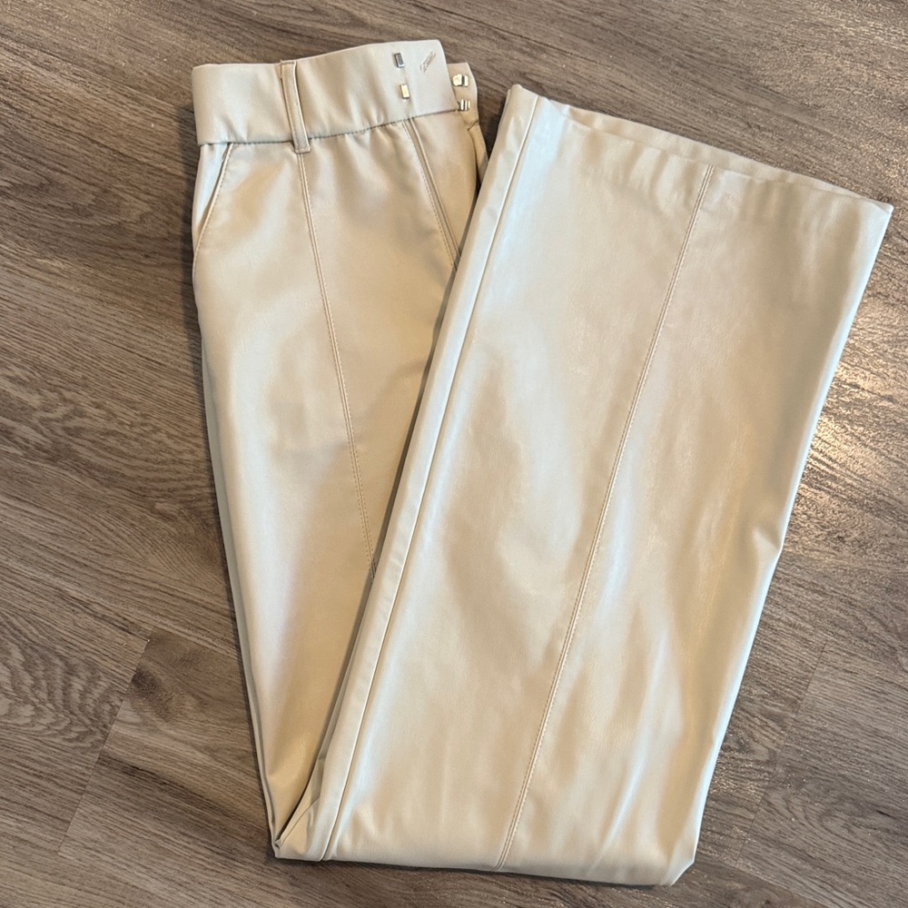 Cream Leather Women’s Pants Straight Leg